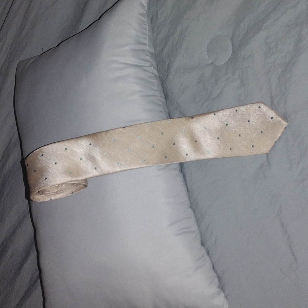 Men's NWOT Gentleman's Box Cream with Light Teal Dots Tie